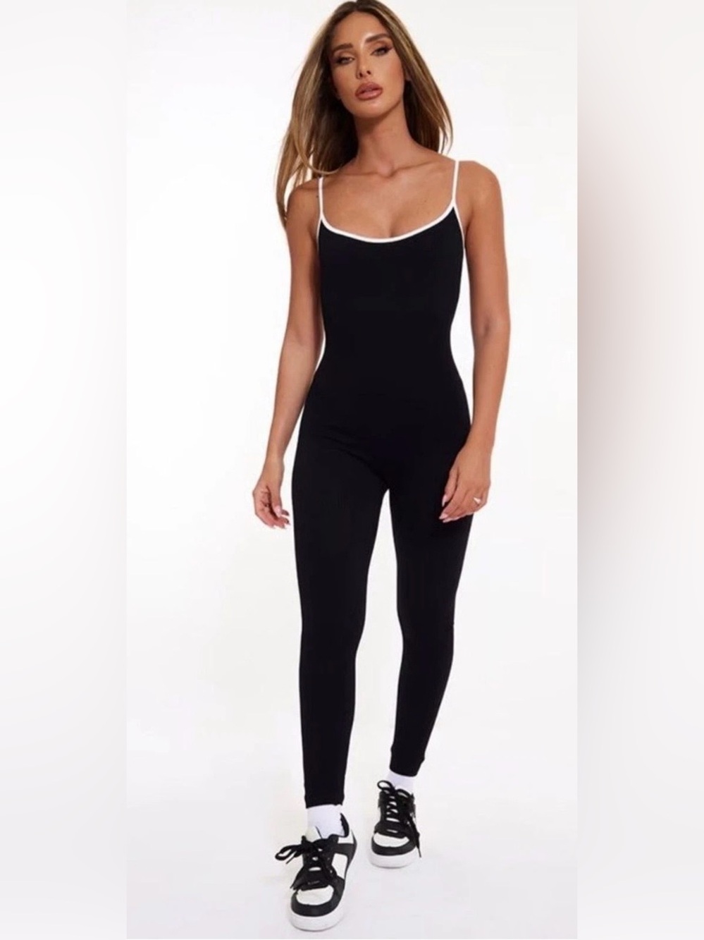 Wilo The Label Ribbed Jumpsuit Black Skinny White Stripe One Piece Womens Small